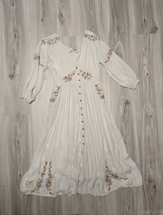 Free People Dresses & Skirts - ​Free People Day Glow Embroidered Midi Peasant Dress Cream Boho XS